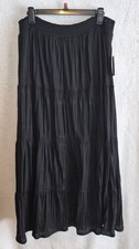 NWT Laura Scott Women  s Black Maxi Skirt Size 2X Lined Tiered Boho Flowy Stretch