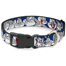 Plastic Clip Collar Bugs Bunny CLOSE-UP Poses Blue WIDE-Small 13-17"