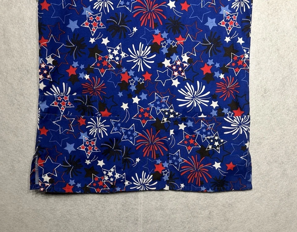 B Scrubs Scrub Top 4th Of July Stars Fireworks Red White & Blue Ladies Size S - Image 3 of 4