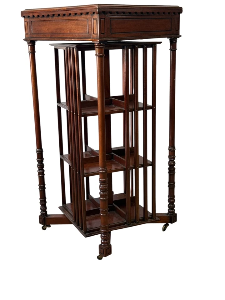 Estantería giratoria estilo antiguo eduardiano victoriano caoba soporte para libros Foto 3 de 4