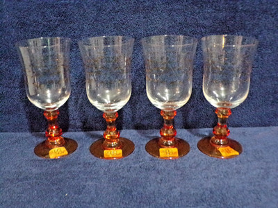 Studio Nova Goblets Set of 4 Crystal w/Orange Gold Stem Leaf Design 12oz Pretty