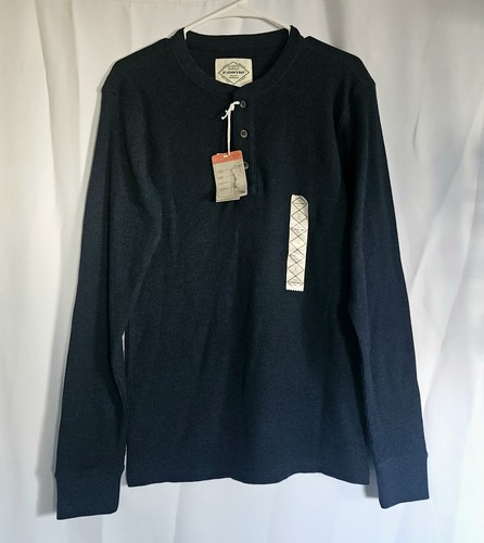 St Johns Bay Waffle Knit Thermal Henley Shirt Mens Small Navy Long Sleeve NEW