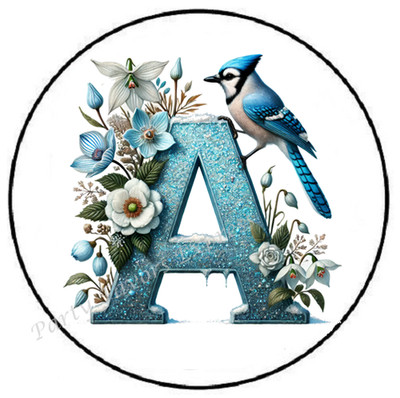 BLUE BIRD FLORAL MONOGRAM LETTER  ENVELOPE SEALS LABELS STICKERS