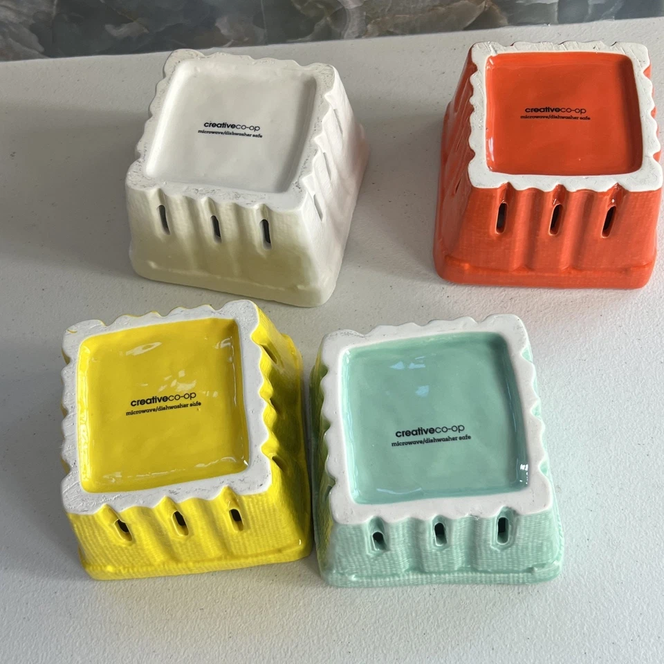 Creative Co-op Ceramic Berry Baskets Fruit Bowl 4x 3” Set of 4 Multicolor - Image 3 of 4