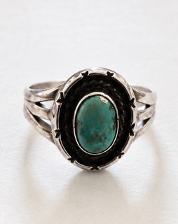 Navajo Native American 925 Sterling Silver Turquoise Ring Size 7.5 5.2g