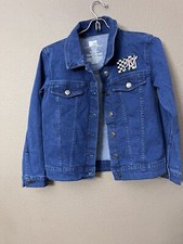 MTV Jean Jacket Girls Checker Embroidered Logo Size L 10-12