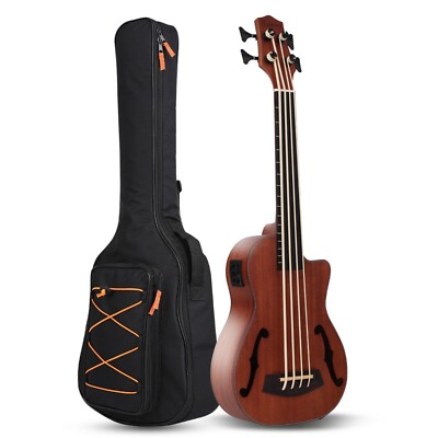 Batking Ukulele Bass UBass Baritone 30 Inch Mahogany F-Holes Fretless/EQ Gig Bag