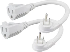 [2 Pack] Flat Wall Plug Short Power Extension Cord - 6inch Mini White Low
