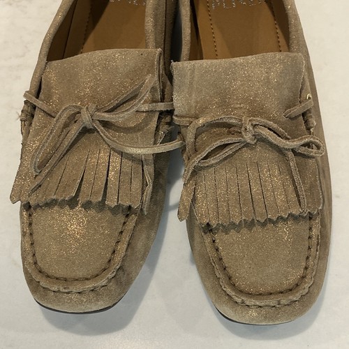 Donald Pliner Shoes 5.5 M Breezy Loafer Metallic Taupe Suede Comfort Casual - Picture 8 of 11