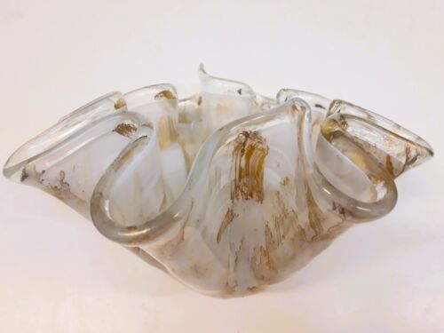 80s large handkerchief bowl glass gold handmade glass bowl 35 cm 80s - Picture 1 of 13