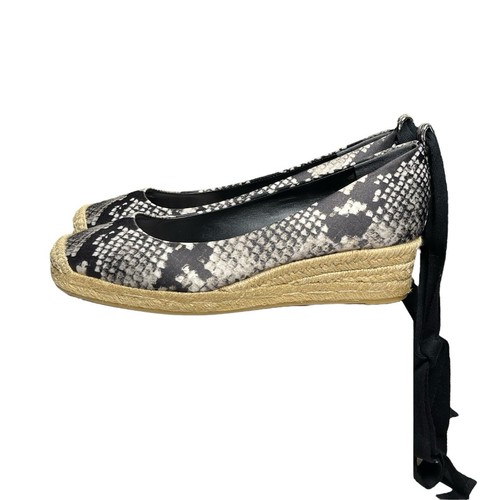 Alpargata TORY BURCH cuñas brezo envoltura al tobillo talla 7 negra/impresión de serpiente roccia
