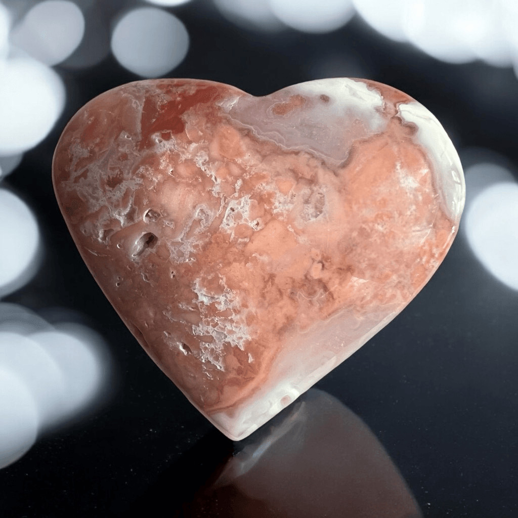Pink Agate Crystal Heart Carving