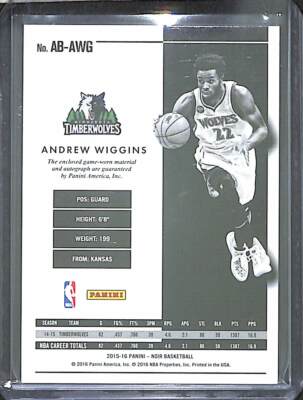 スポーツ選手 Panini Noir Andrew Wiggins RC patch auto 2014 Panini Noir Andrew Wiggins Rookie Patch Auto /99 4 clr