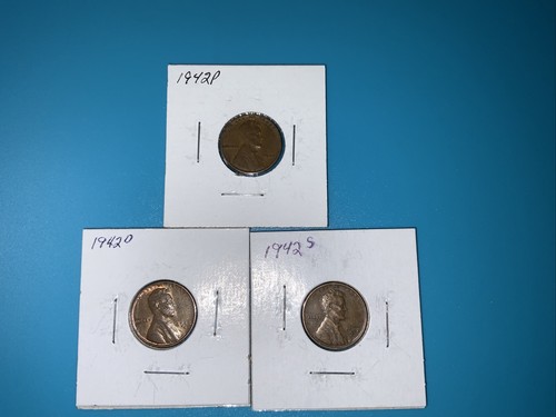 1942 PDS Lincoln Wheat Cents 3 Coin Lot