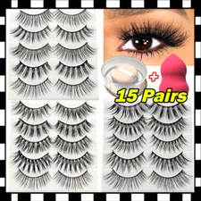 15 Styles 3D Mink Bushy False Eyelashes Long Fashion Fluffy Cross Soft Natural