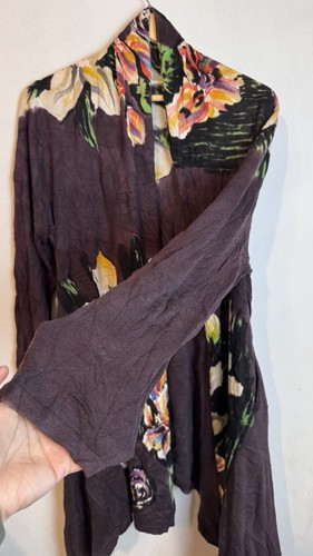 Adore Purple Floral Longline Draped Open Duster Cardigan Medium - Picture 5 of 7