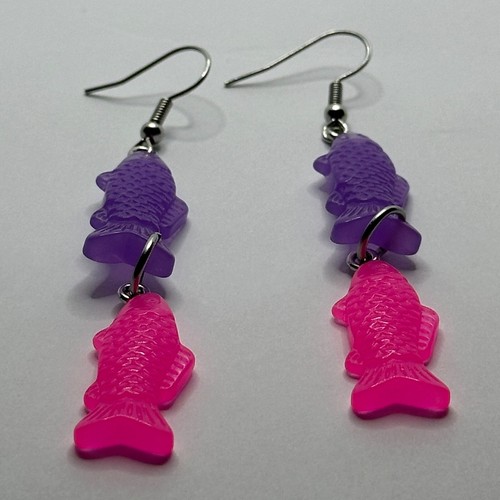 Bright fish earrings, Fish earring made from resin. 7 cm long pink purple - Picture 33 of 37