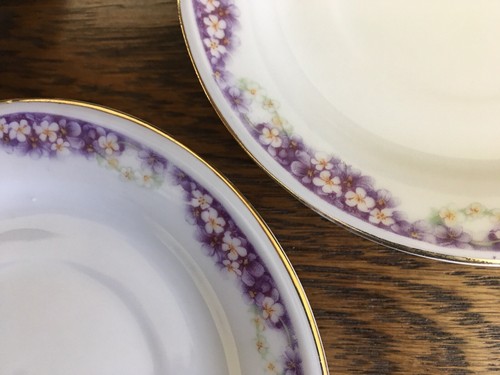 Antique c1880 Made in Germany Zeh Scherzer 4 Flat Cups & Saucers Purple Floral - Picture 15 of 20