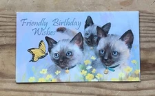 Siamese Cat Butterfly Floral Unused Birthday Card Cottage Core Whimsical Twee