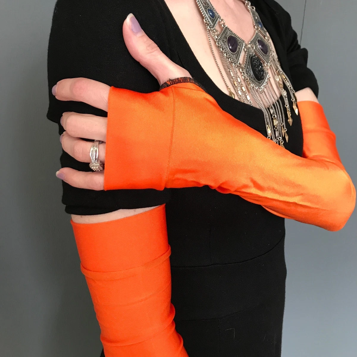 Long sale orange gloves