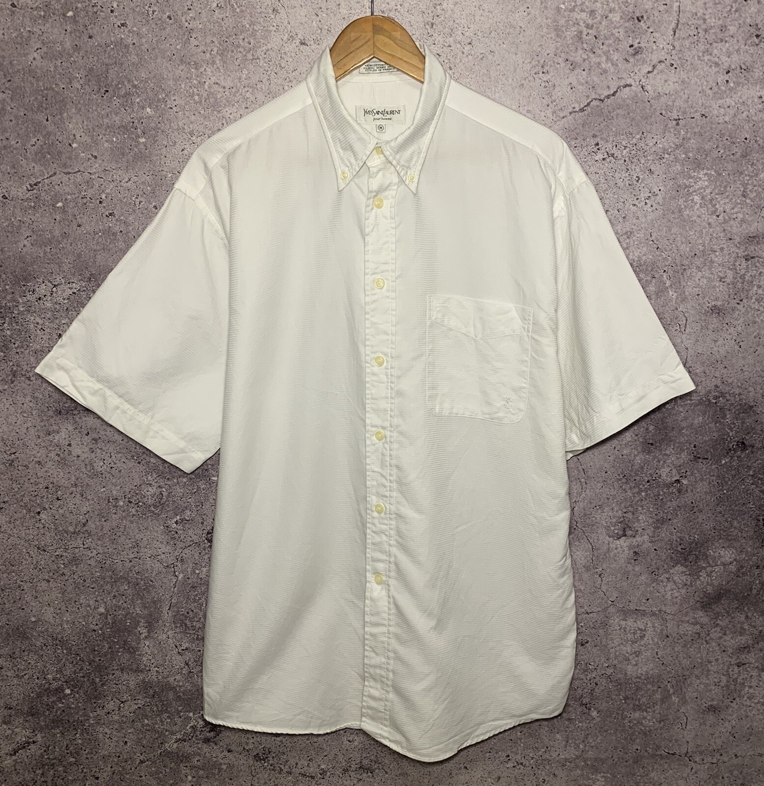 SAINT LAURENT Camicia YvesSaintLaurent Pour Homme vintage classica logo Dobby Summer cotone bianco