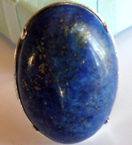 Bague En Labradorite Bleue De Madagascar - 26x19mm - Argent Massif 925 - Taille Réglable 52-56 - 28 Carats
