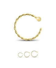 14KT Solid Yellow Gold Open Nose Ring Hoop Twisted 1/4 9/32 5/16 3/8 22G 20G 18G