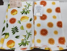 SET OF 2 DIFFERENT JUMBO KITCHEN TOWELS 18"x28" CITRUS FRUITS LEAVES, HW