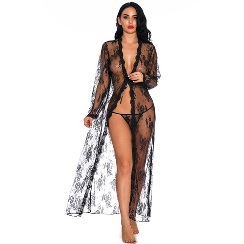 Women Sexy Lace Robe Lingerie Bridal Lace Babydoll Lingerie Sheer Wedding Gown - Picture 12 of 31