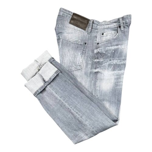 New DSQ2 Cool Guy Jean Ripped Grey Men's Stretchy Washed Slim Fit Jeans - Picture 2 of 4