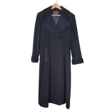 Halston Vintage Wool Trench Coat Womens Coat Overcoat Faux Fur Black Size Us 4