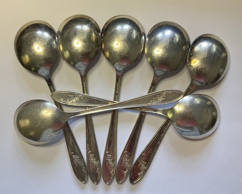 Vintage Oneida Queen Bess II Tudor Teller Besteck Set/7 Sahnelöffel - Bild 2 von 4