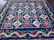 Tablecloth Aghabani hand-embroidered,colorful silky thread with brim + applique.
