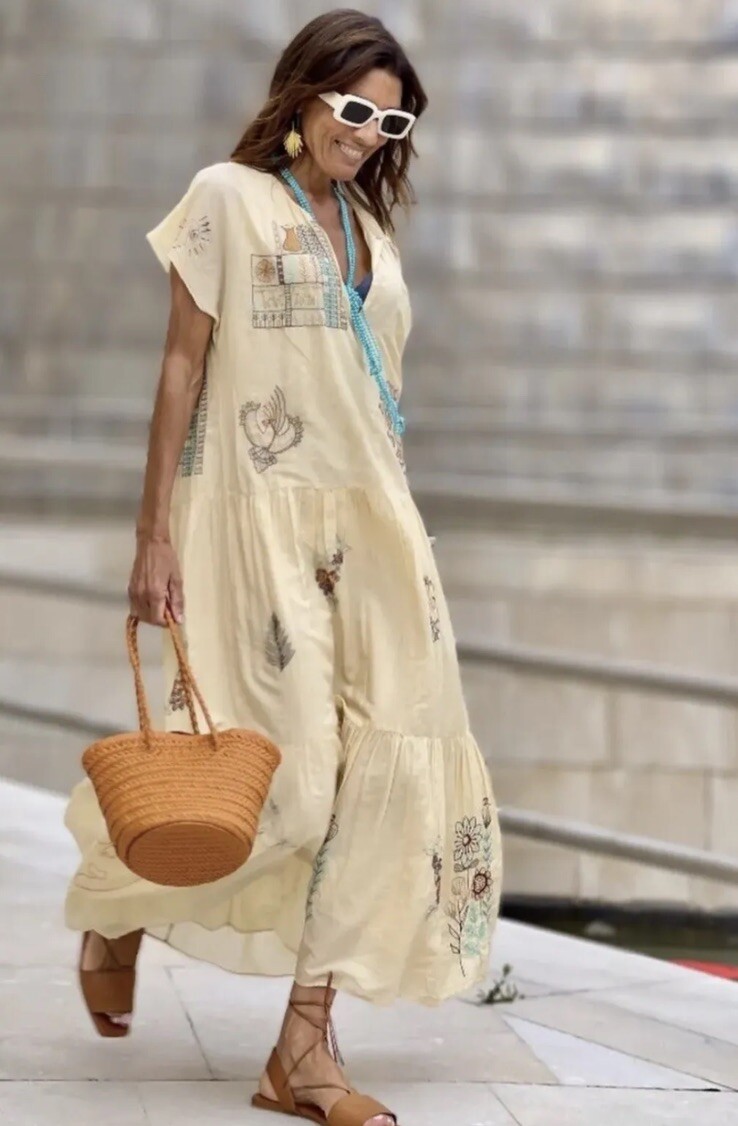ZARA WOMAN LONG EMBROIDERED DRESS LIMITED EDITION VANILLA Sz: L | eBay