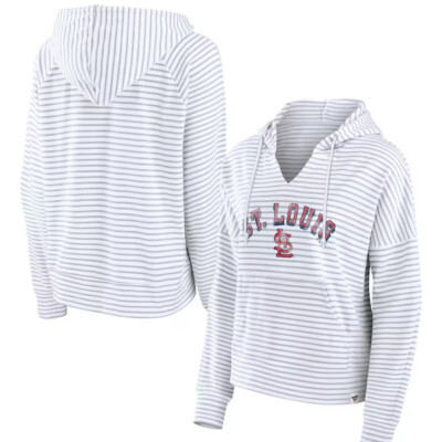 St. Louis Cardinals White Striped Arch Pullover Hoodie Women's LARGE NWT