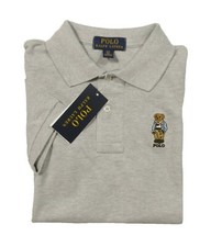 Polo Ralph Lauren Boys Grey Heather Embroidered Polo Bear Mesh Polo Shirt