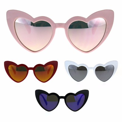 Womens Heart Shape Color Mirror Cat Eye Plastic Groovy Sunglasses