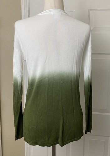 Venus Womens Sweater Size Small Green White Knit VNeck - Picture 2 of 5
