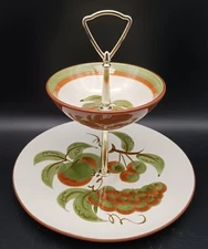 Vintage 2 Tier Chip and Dip Tray STANGL ART POTTERY Hand Painted Fruit Pattern