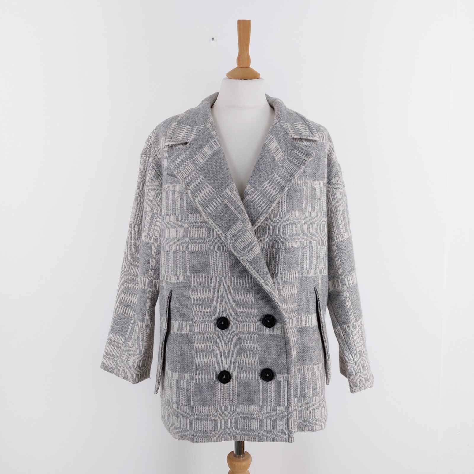Isabel Marant Etoile Size 40 Large Grey Cream Patterned 33% Wool Blazer Jacket
