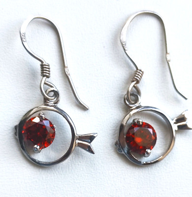 Cute fish earrings with natural rubies, 925 sterling silver rb724
