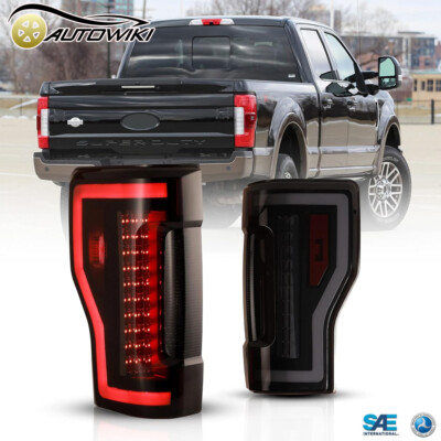 LED Sequential Signal Taillights for 2017-19 Ford F-250 350 450 Black Smoke Lens