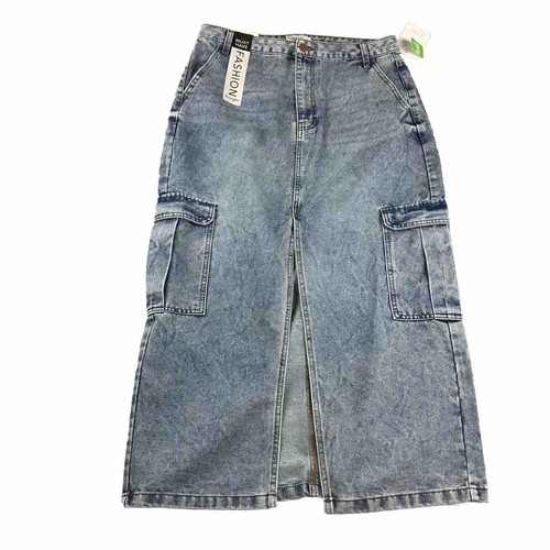 Love Fire Skirt Womens 13 Blue Denim Front Slit Straight Cargo Pockets NWT - Bild 1 von 12