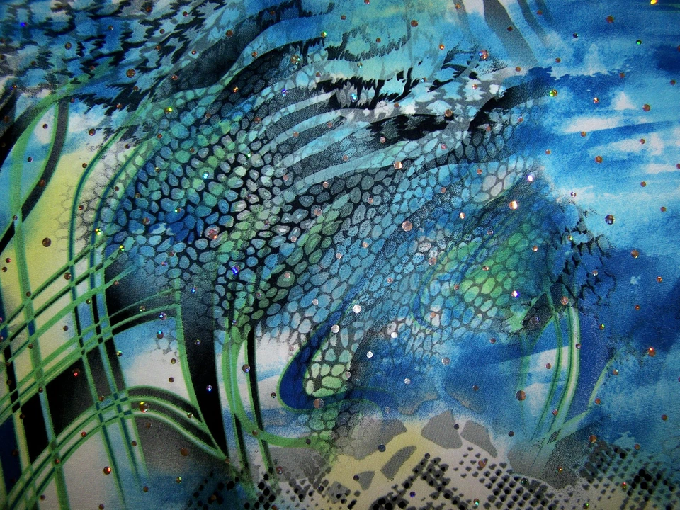 Blue Swirly Animal Print Hologram Sequin Dot Lycra Stretch Fabric 1 yard 11 inch - Image 4 of 4