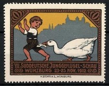 Advertising stamp W�rzburg, South German Young Poultry Show 1912, Goose picks a Bu 