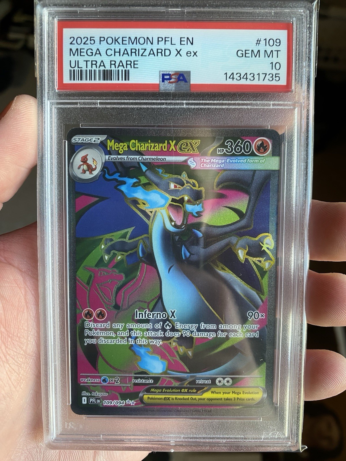 Pokemon 2025 Mega Charizard X ex 109 Ultra Rare Phantasmal Flames GEM MT PSA 10