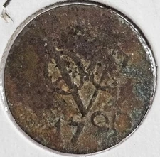 1790 Netherlands E Indies Colonial VOC 'New York Penny' Coin Circulated 2