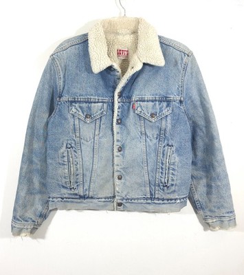 Vintage Levi s 70608 80s 90s Sherpa Lined Denim Jacket Type 3 Trucker Size 46