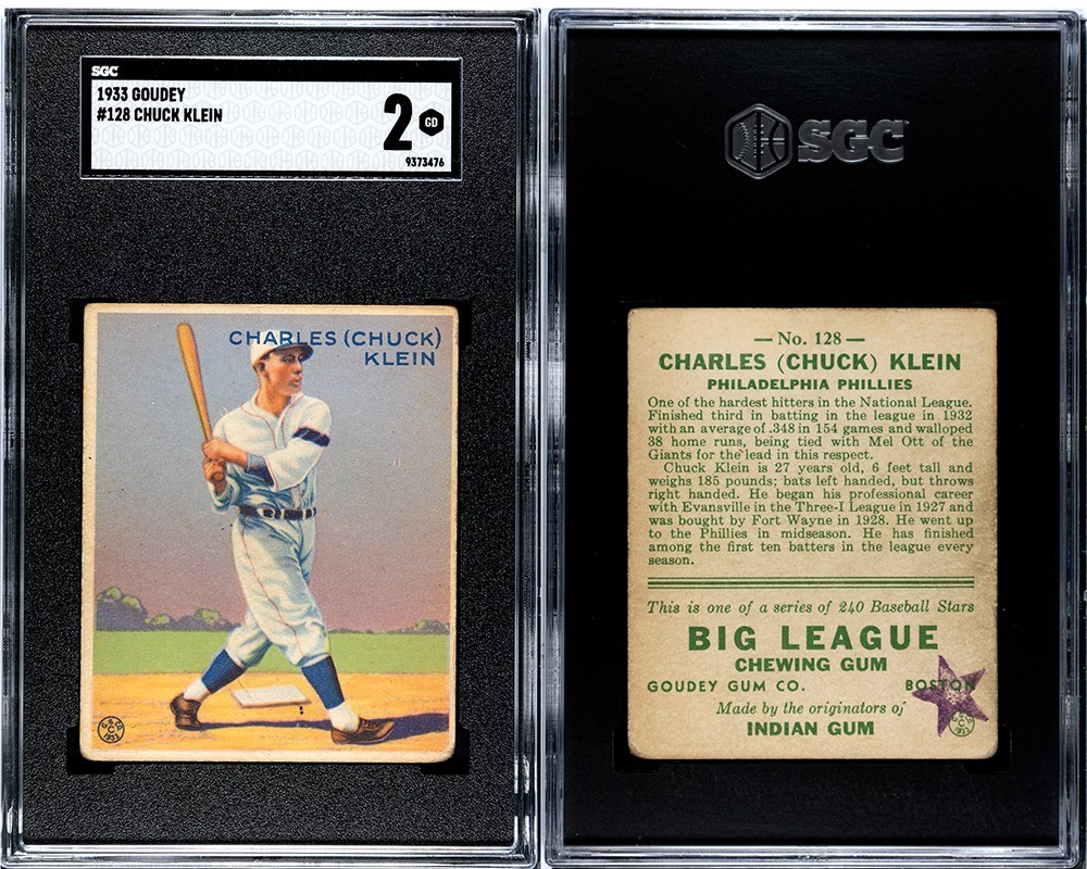 1933 Goudey Baseball Card #128 CHARLES (CHUCK) KLEIN Philadelphia Phillies SGC 2