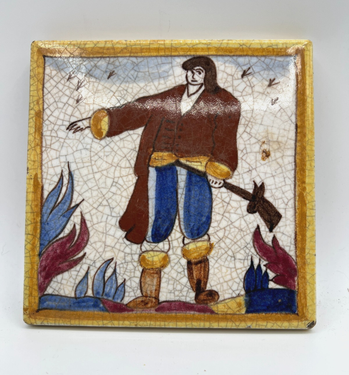 Antique AETCO American Faience European Style Art Tile, Traveler